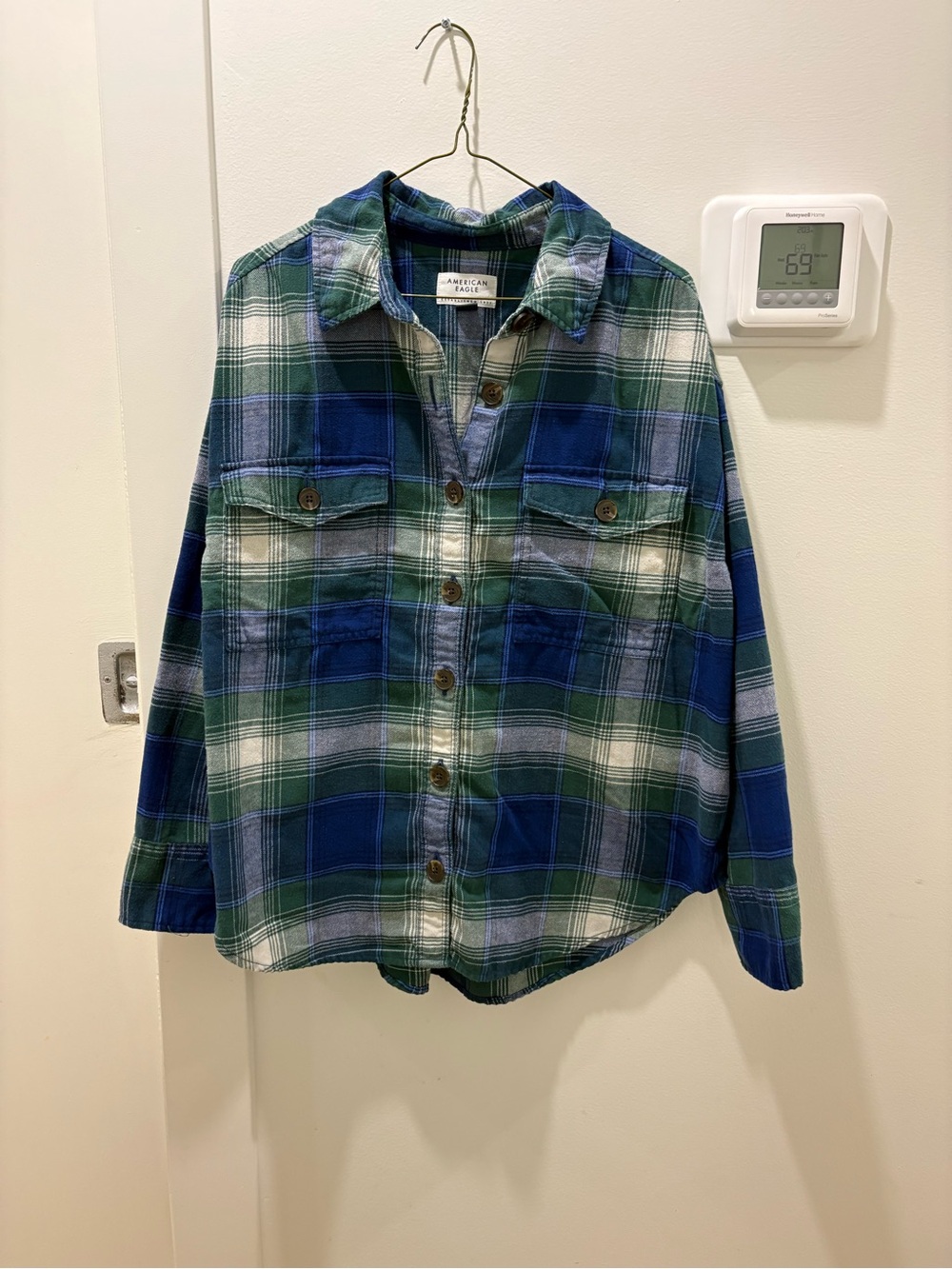 SALE 🌟 AMERICAN EAGLE | Oversized Blue & Green Flannel Button-Up Shirt